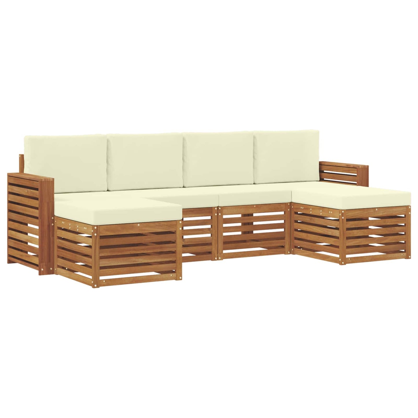 Set divani 6 pcs Naturale e Crema Legno di Acacia Massello
