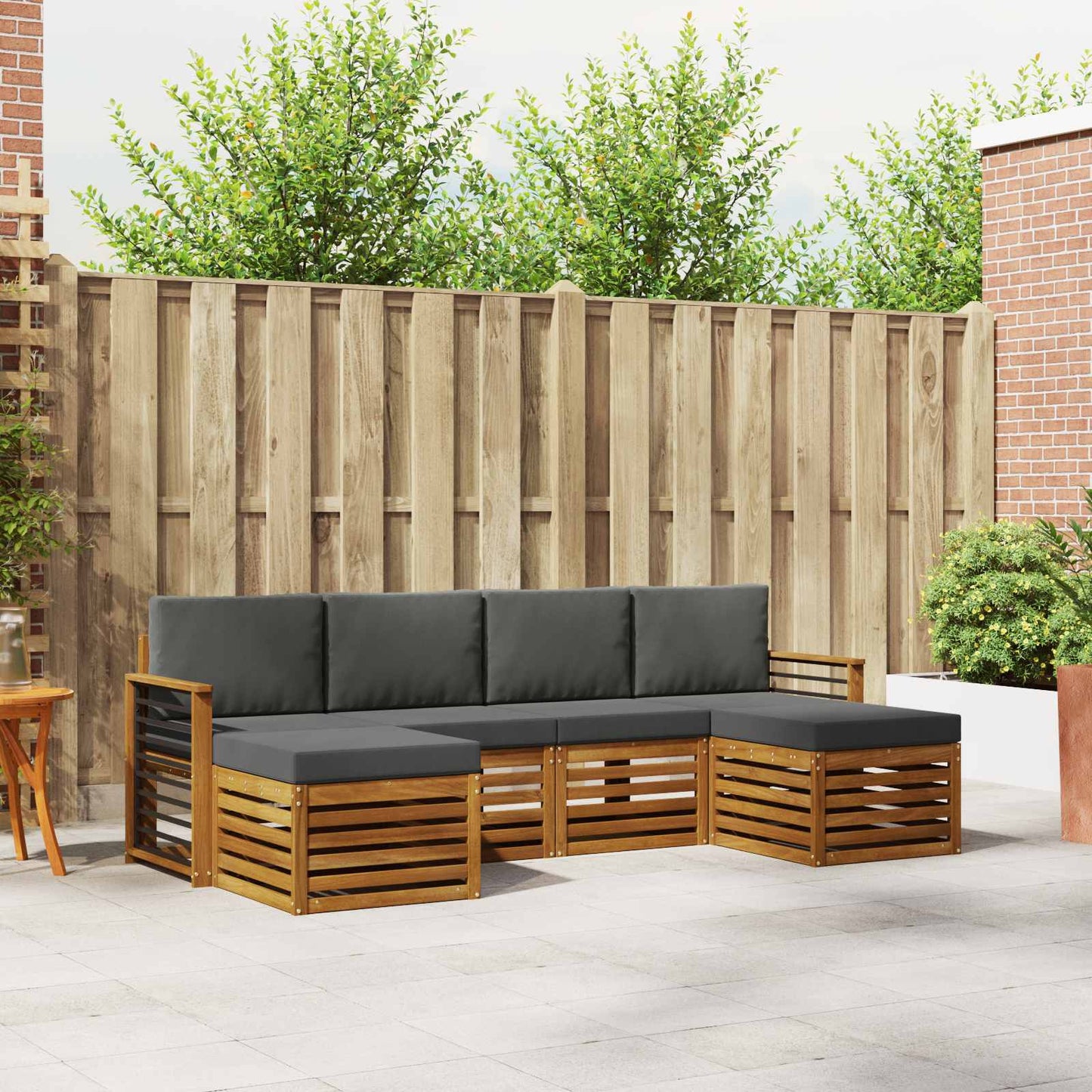 Set divani 6 pcs Naturale e Antracite Legno di Acacia Massello