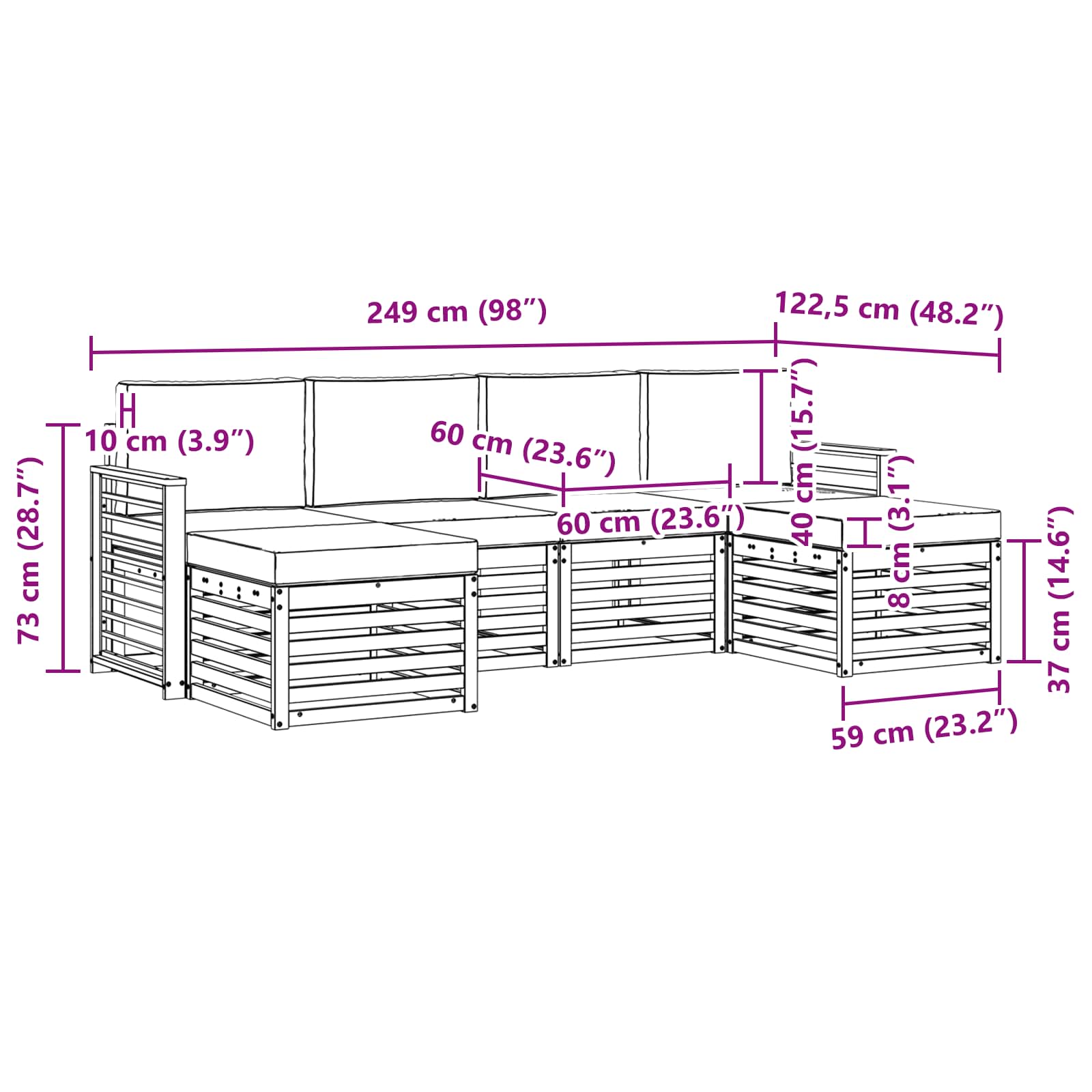 Set divani 6 pcs Naturale e Beige Legno di Acacia Massello | homemem39