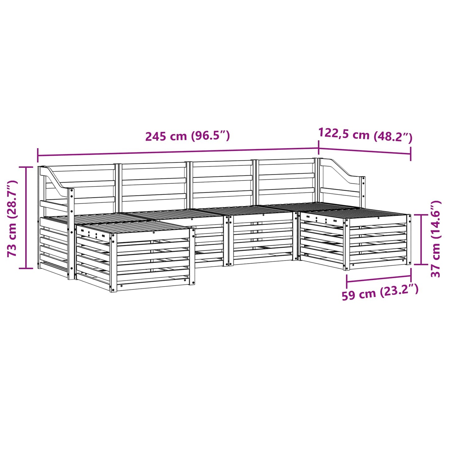 Set divani 6 pcs Naturale Legno di Acacia Massello