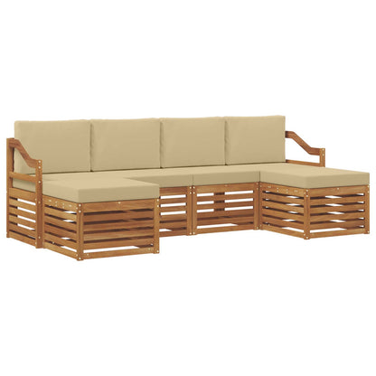 Set divani 6 pcs Naturale e Beige Legno di Acacia Massello