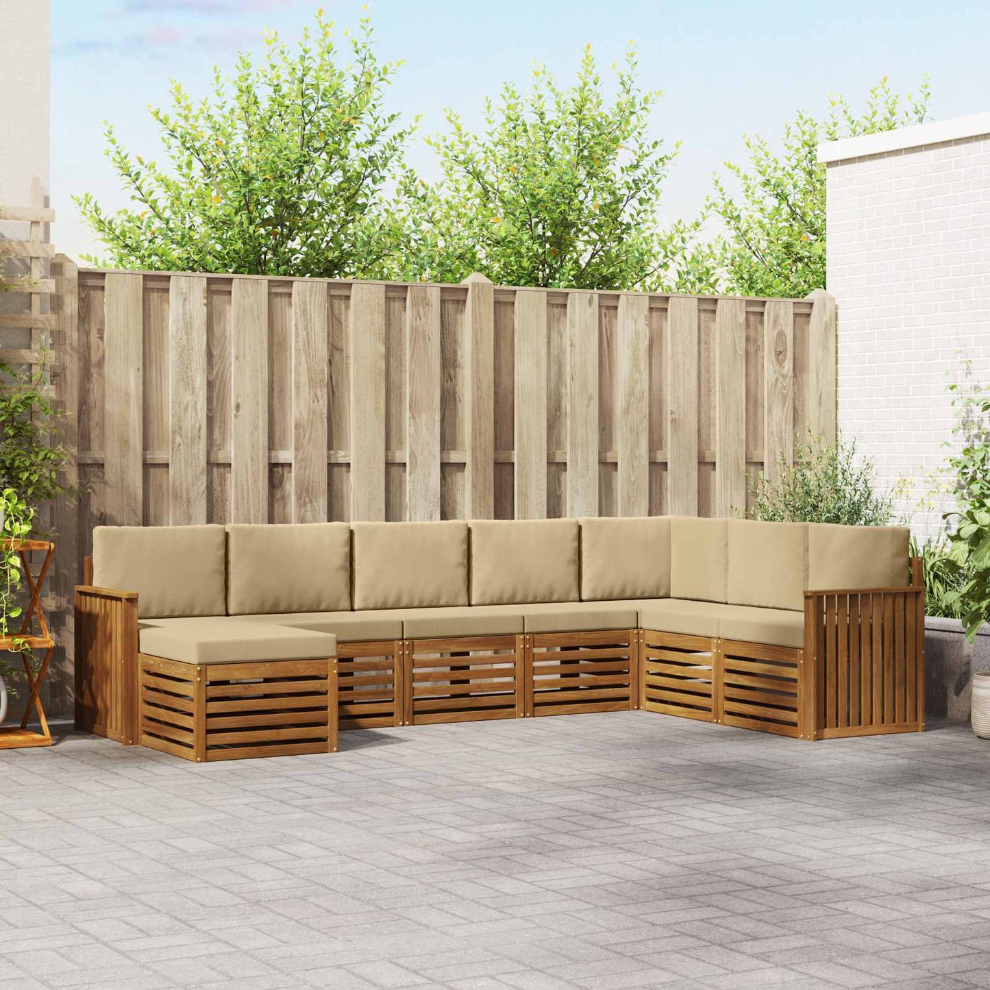 Set di divani da esterno con cuscino 8 pcs Naturale e Beige