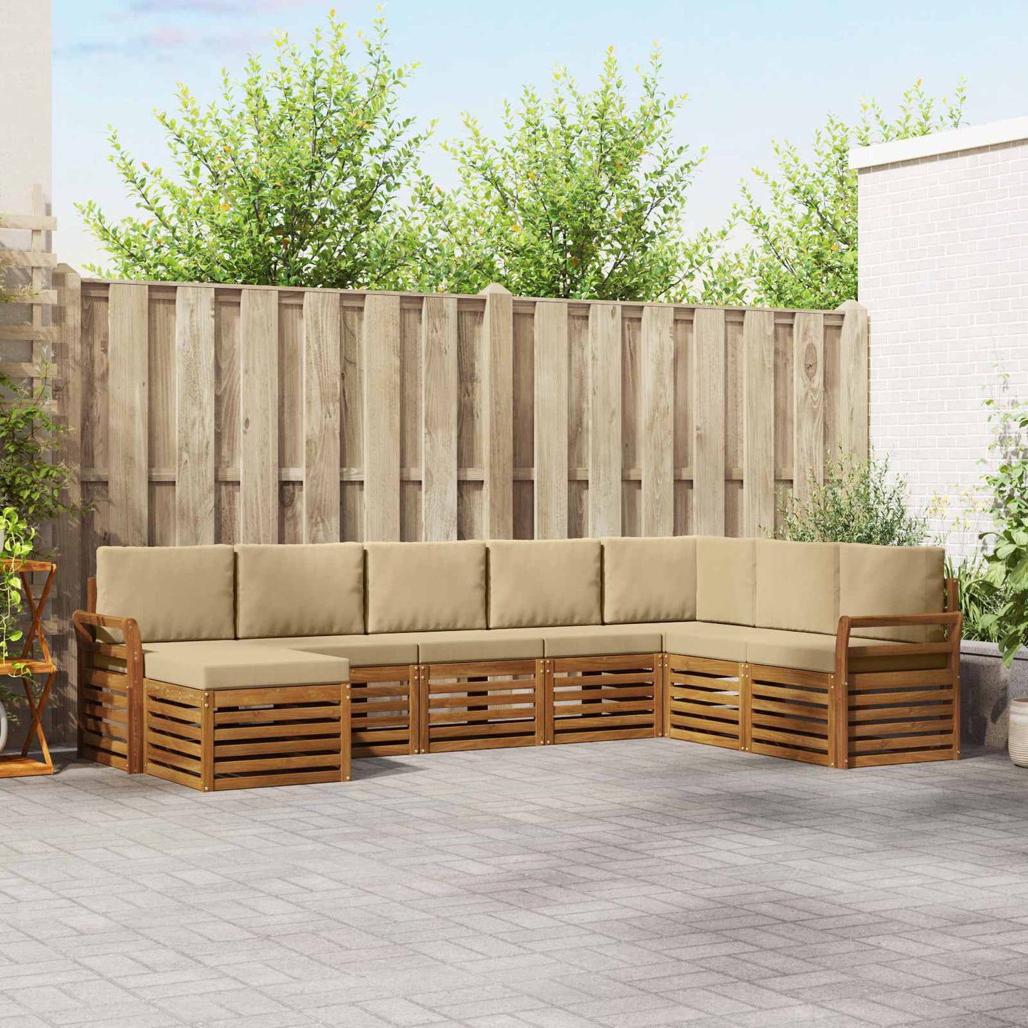 Set di divani da esterno con cuscino 8 pcs Naturale e Beige