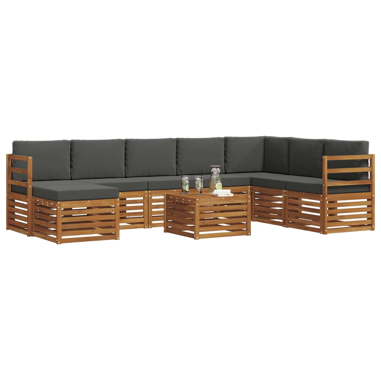 Set di divani da esterno con cuscino 9 pcs Naturale e Antracite | homemem39