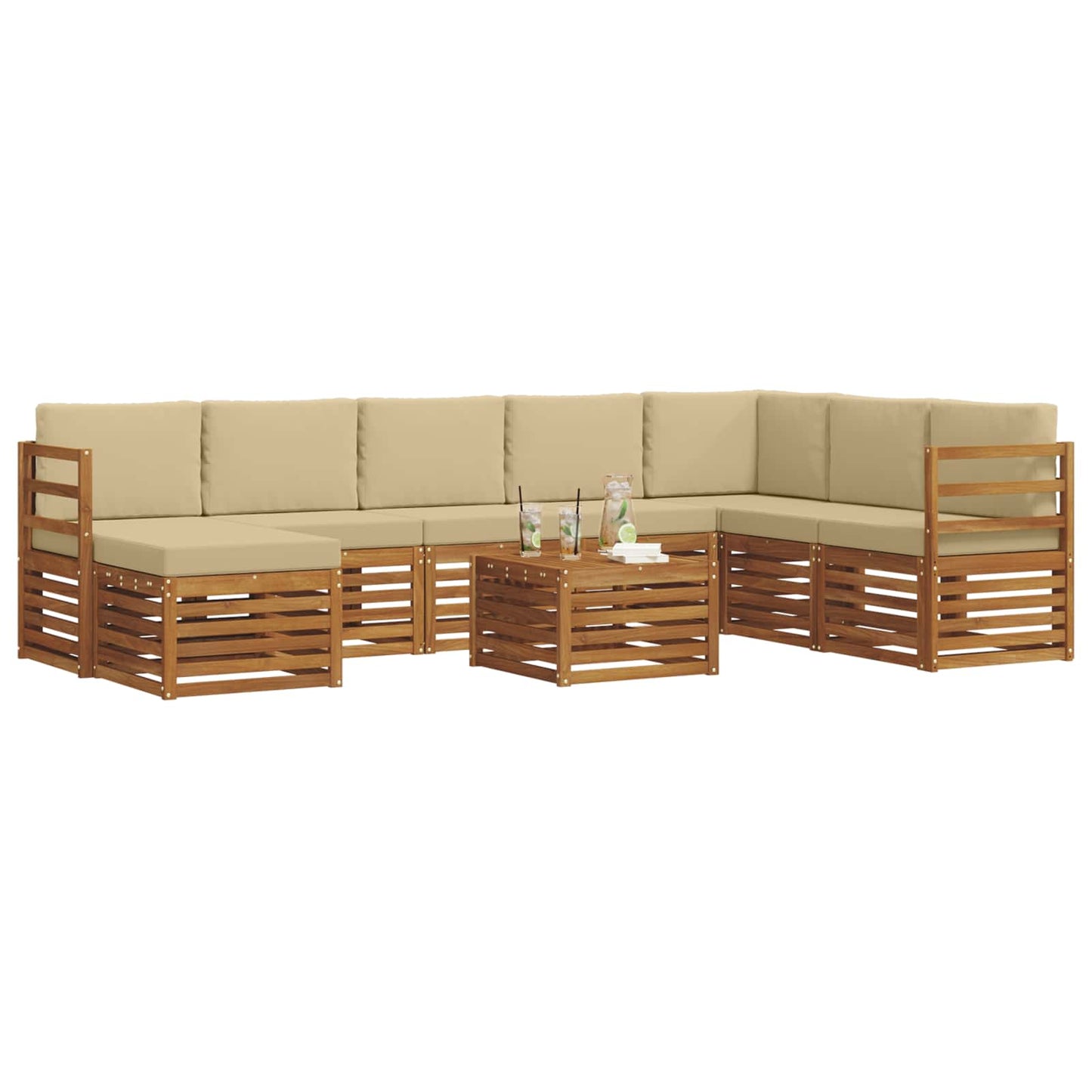 Set di divani da esterno con cuscino 9 pcs Naturale e Beige