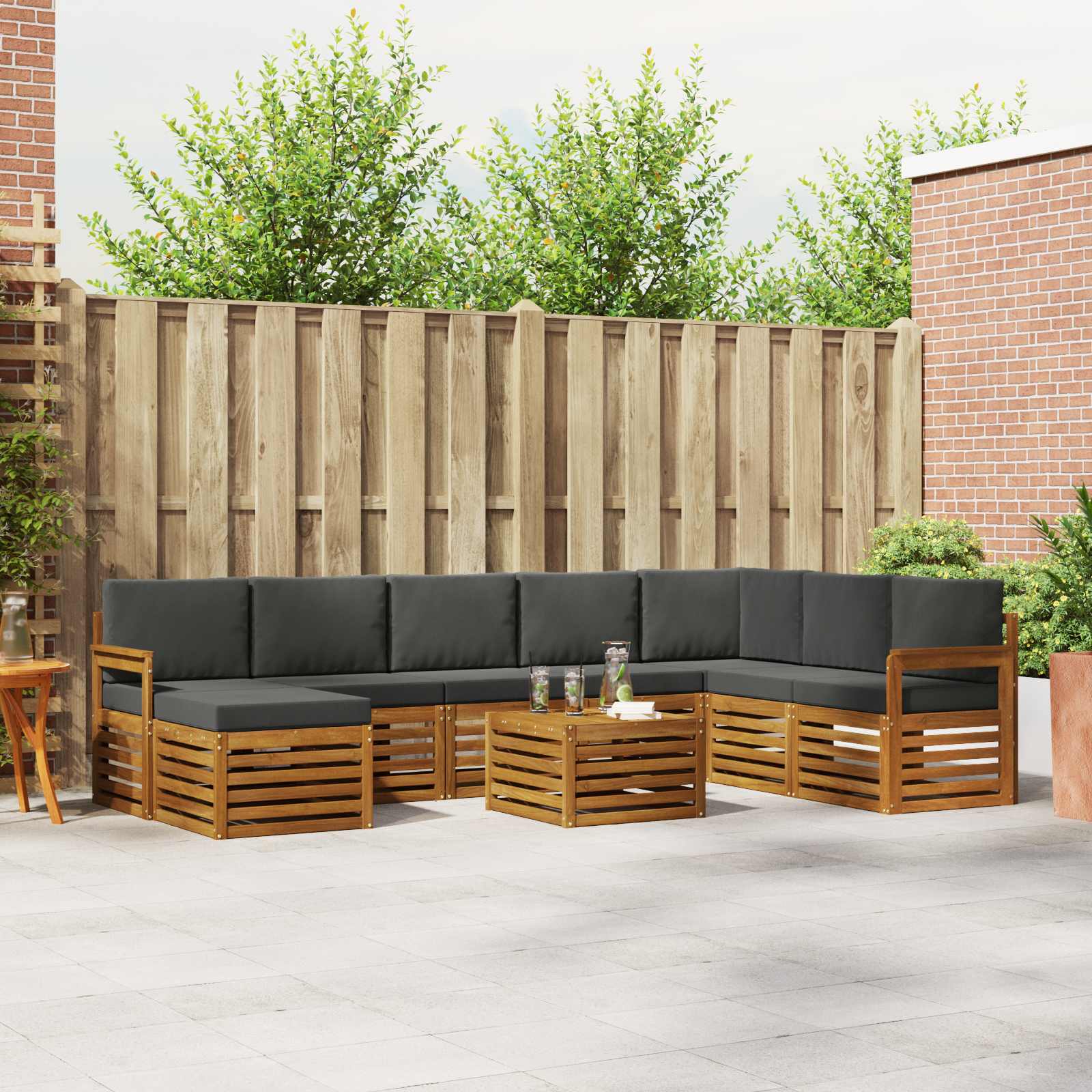 Set di divani da esterno con cuscino 9 pcs Naturale e Antracite | homemem39