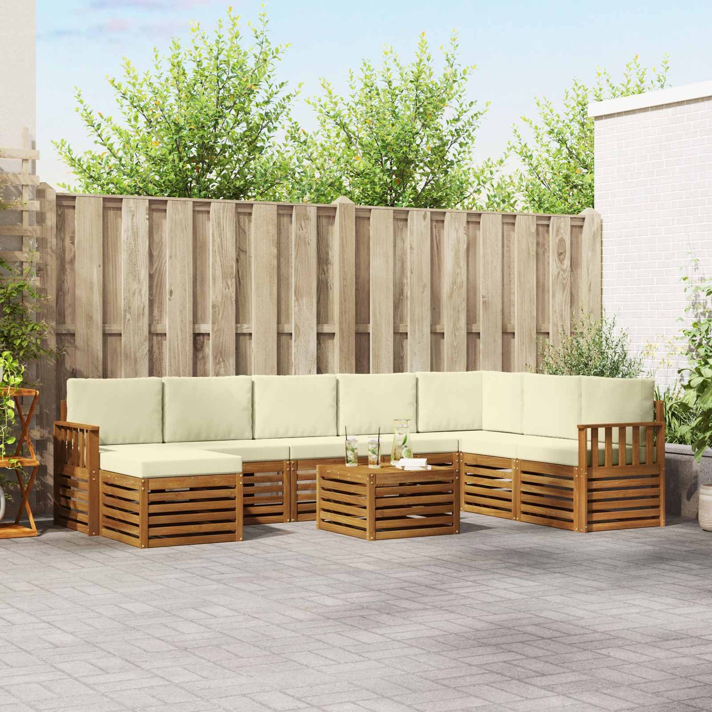 Set di divani da esterno con cuscino 9 pcs Naturale e Crema | homemem39