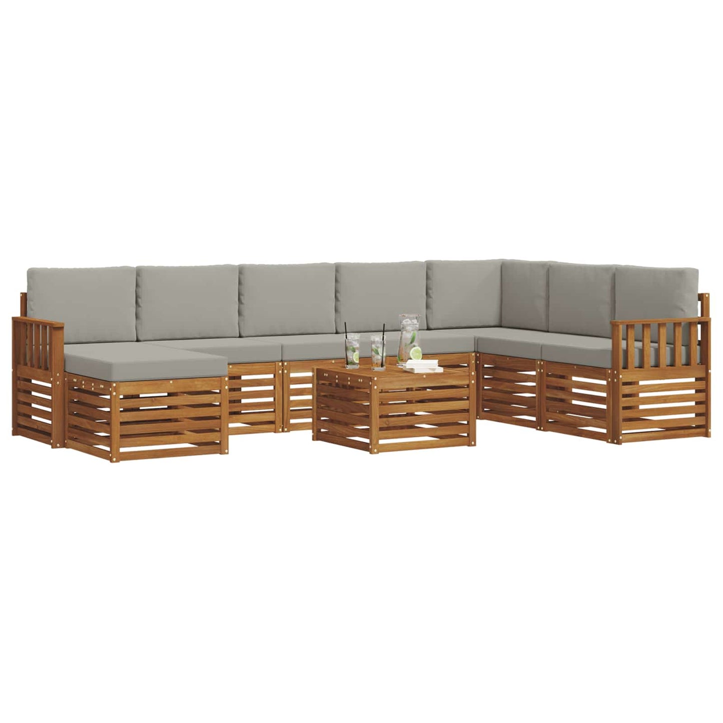Set di divani da esterno 9 pcs Grigio Naturale e Chiaro