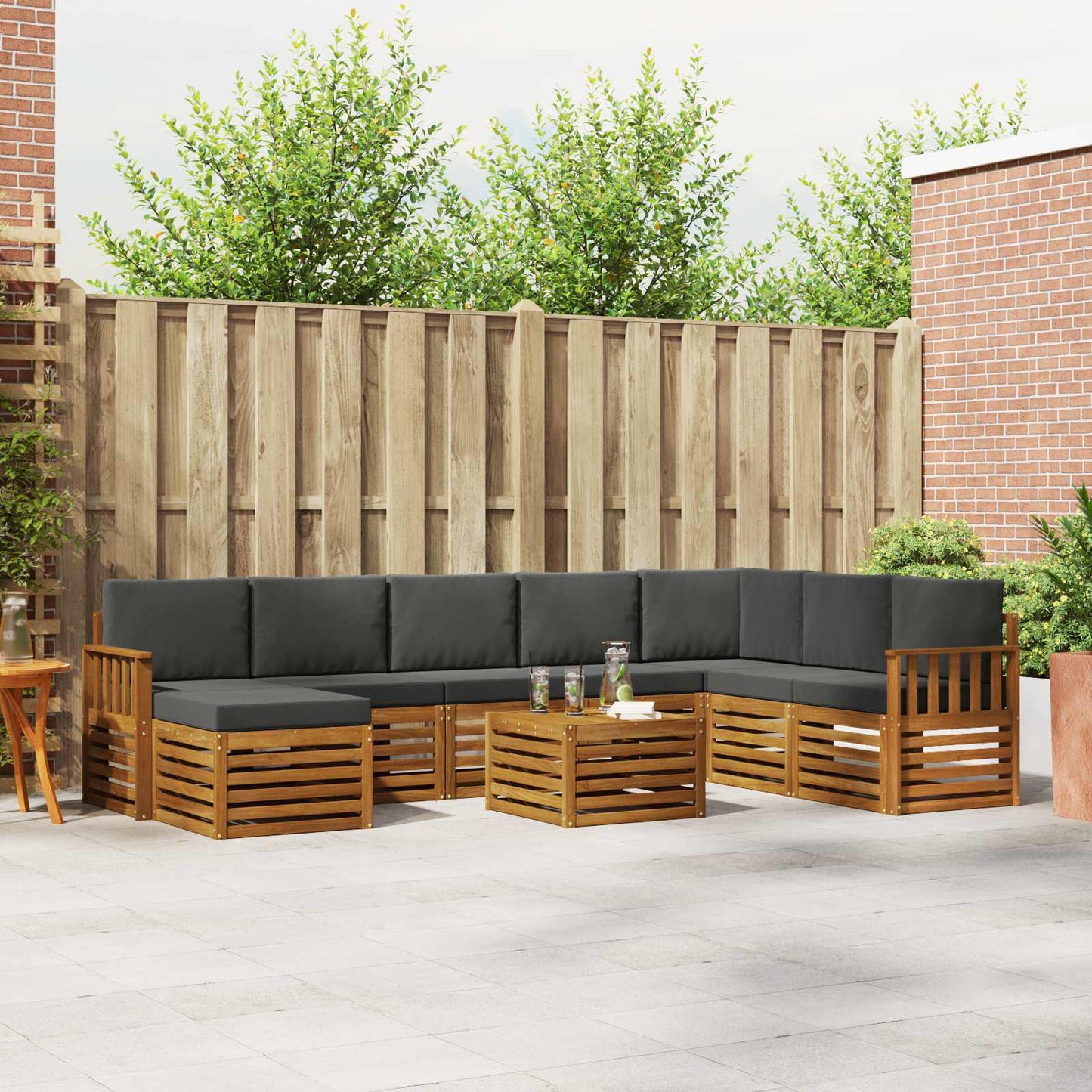 Set di divani da esterno con cuscino 9 pcs Naturale e Antracite