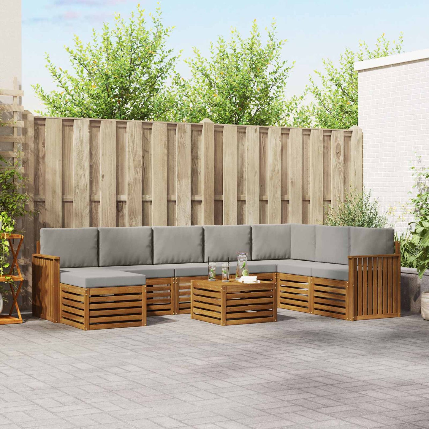 Set di divani da esterno 9 pcs Grigio Naturale e Chiaro