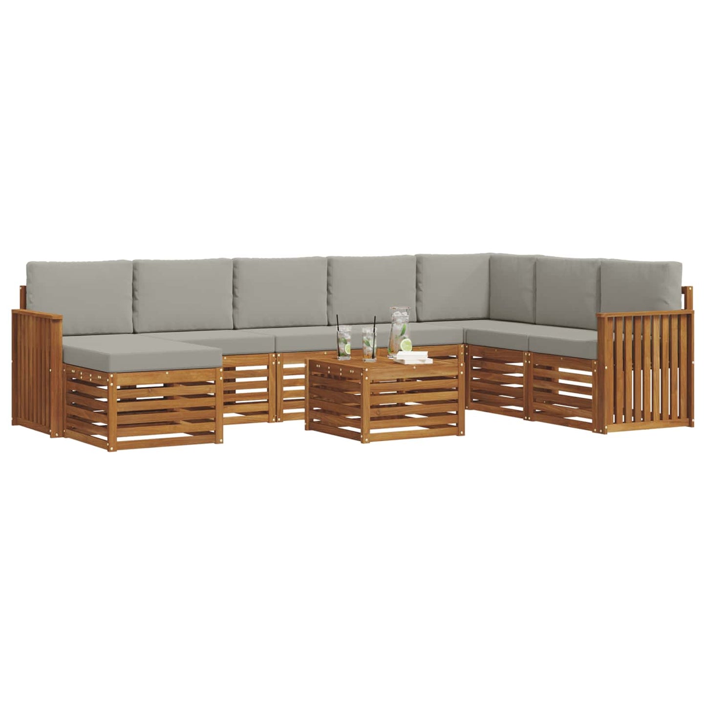 Set di divani da esterno 9 pcs Grigio Naturale e Chiaro