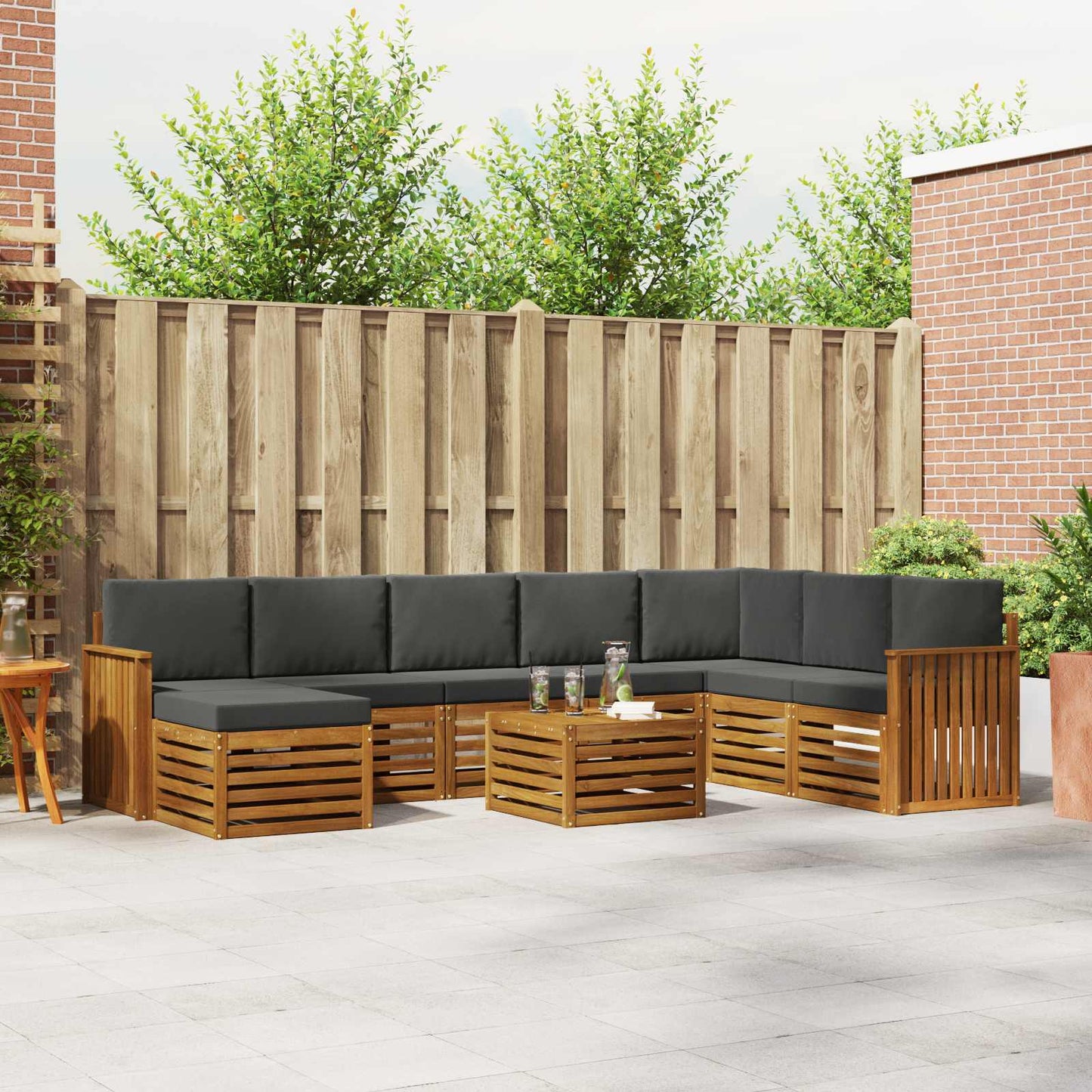 Set di divani da esterno con cuscino 9 pcs Naturale e Antracite