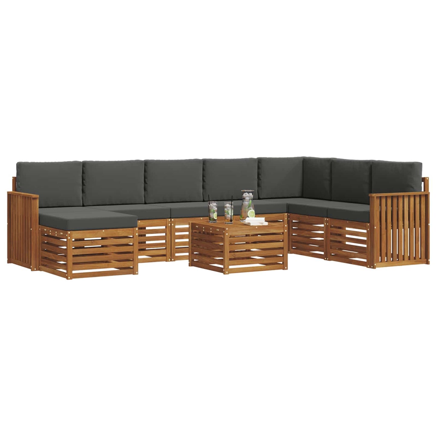 Set di divani da esterno con cuscino 9 pcs Naturale e Antracite | homemem39