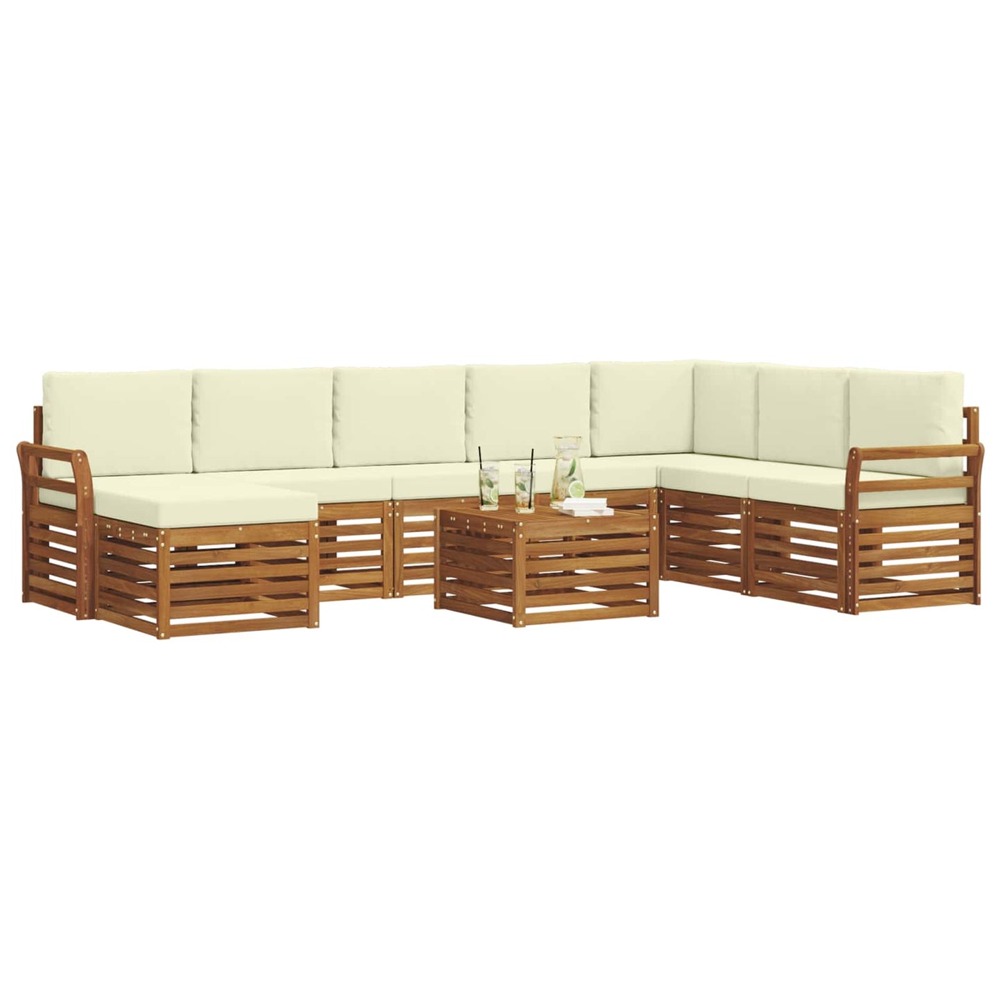 Set di divani da esterno con cuscino 9 pcs Naturale e Crema | homemem39