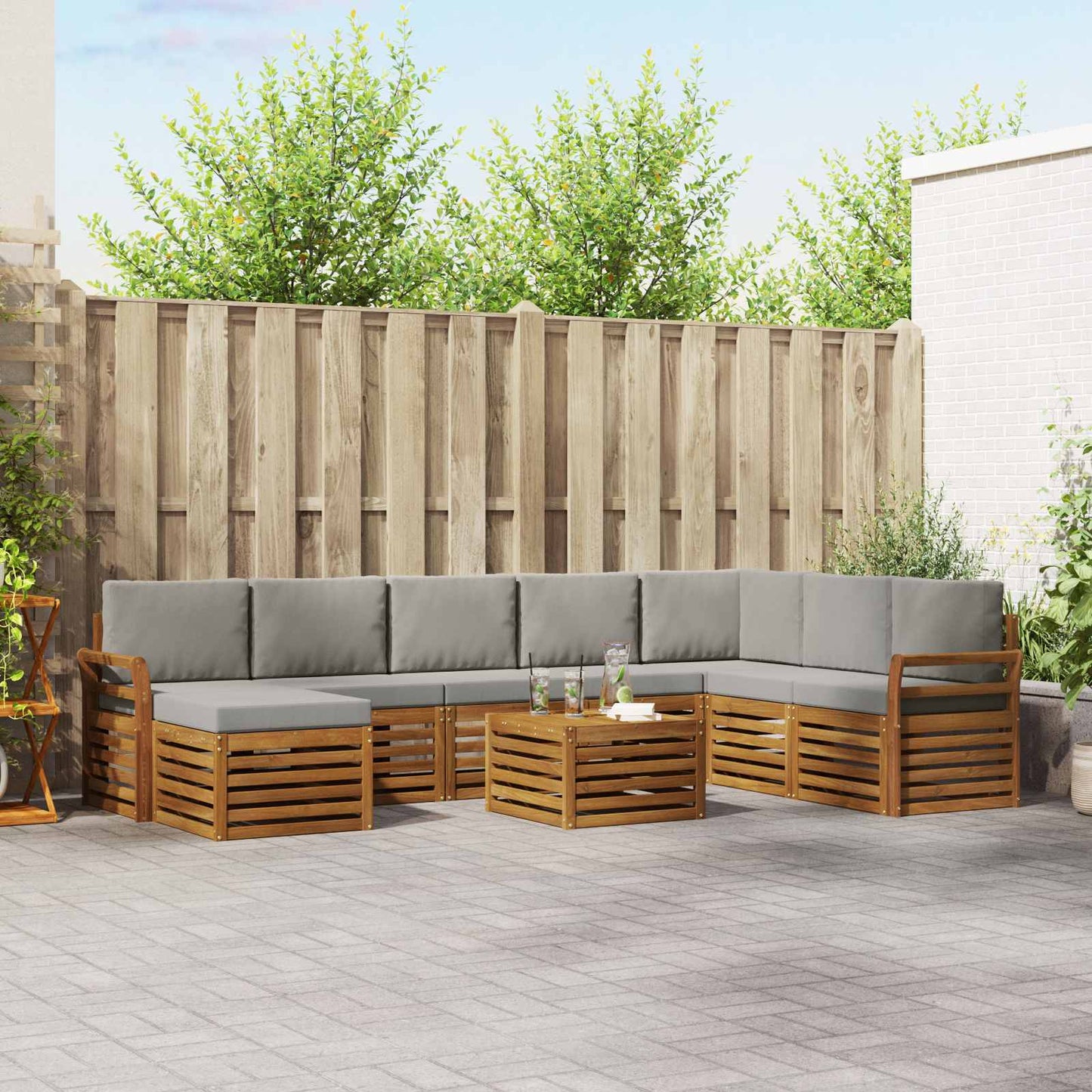 Set di divani da esterno 9 pcs Grigio Naturale e Chiaro