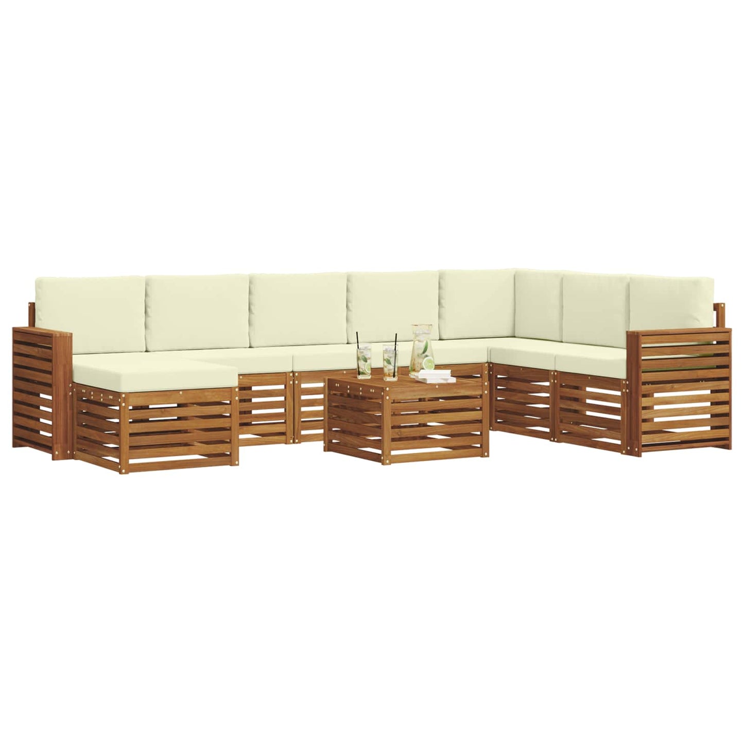 Set di divani da esterno con cuscino 9 pcs Naturale e Crema | homemem39