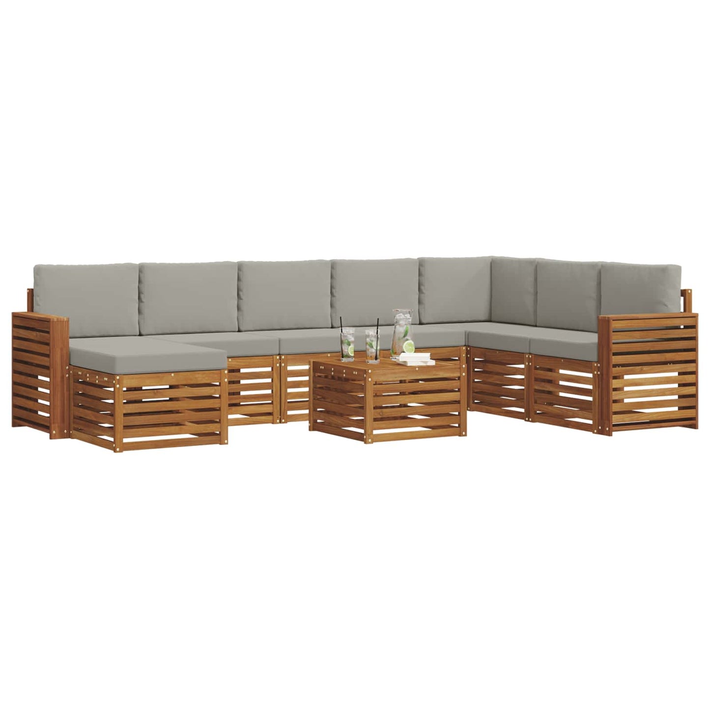 Set di divani da esterno 9 pcs Grigio Naturale e Chiaro | homemem39