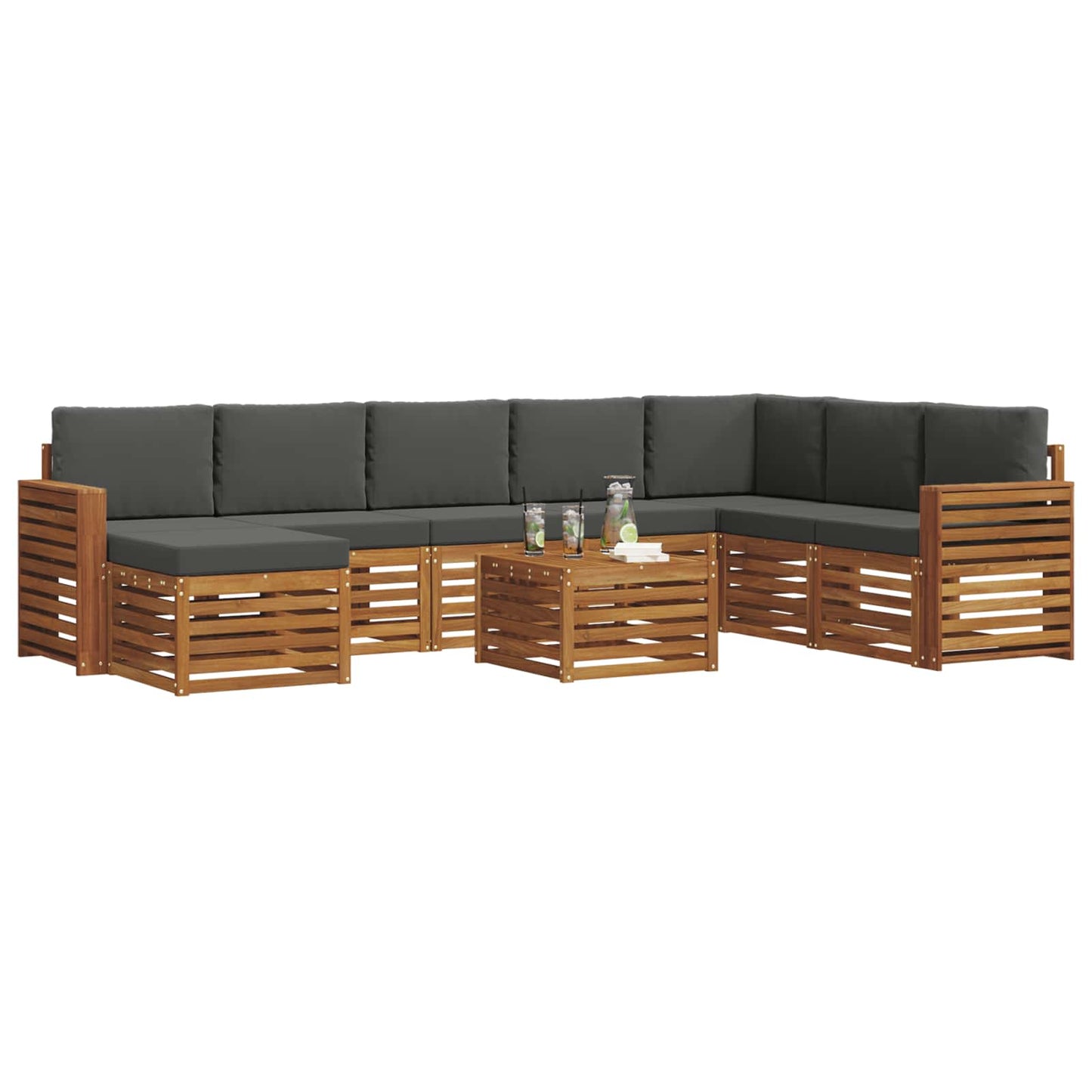Set di divani da esterno con cuscino 9 pcs Naturale e Antracite