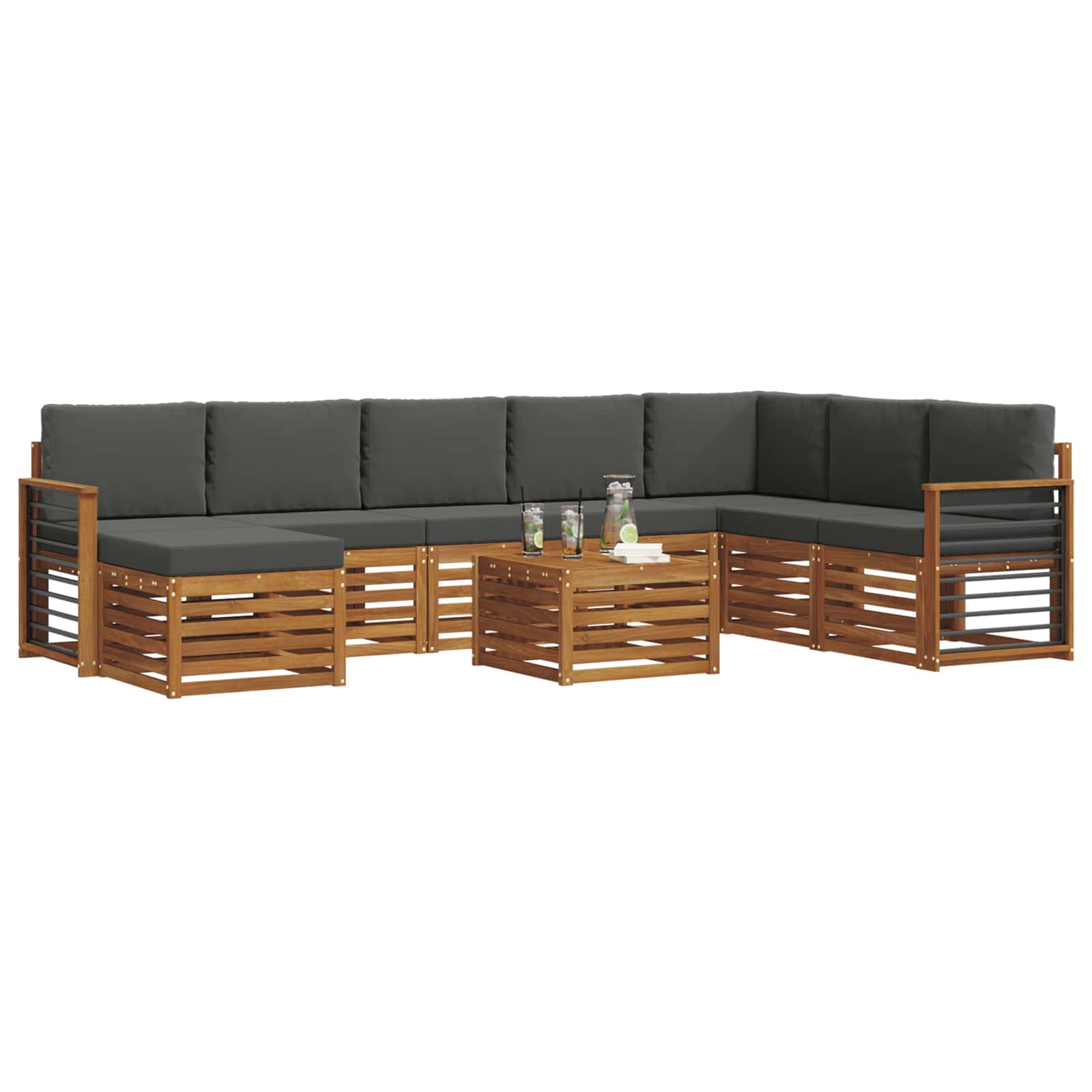 Set di divani da esterno con cuscino 9 pcs Naturale e Antracite | homemem39