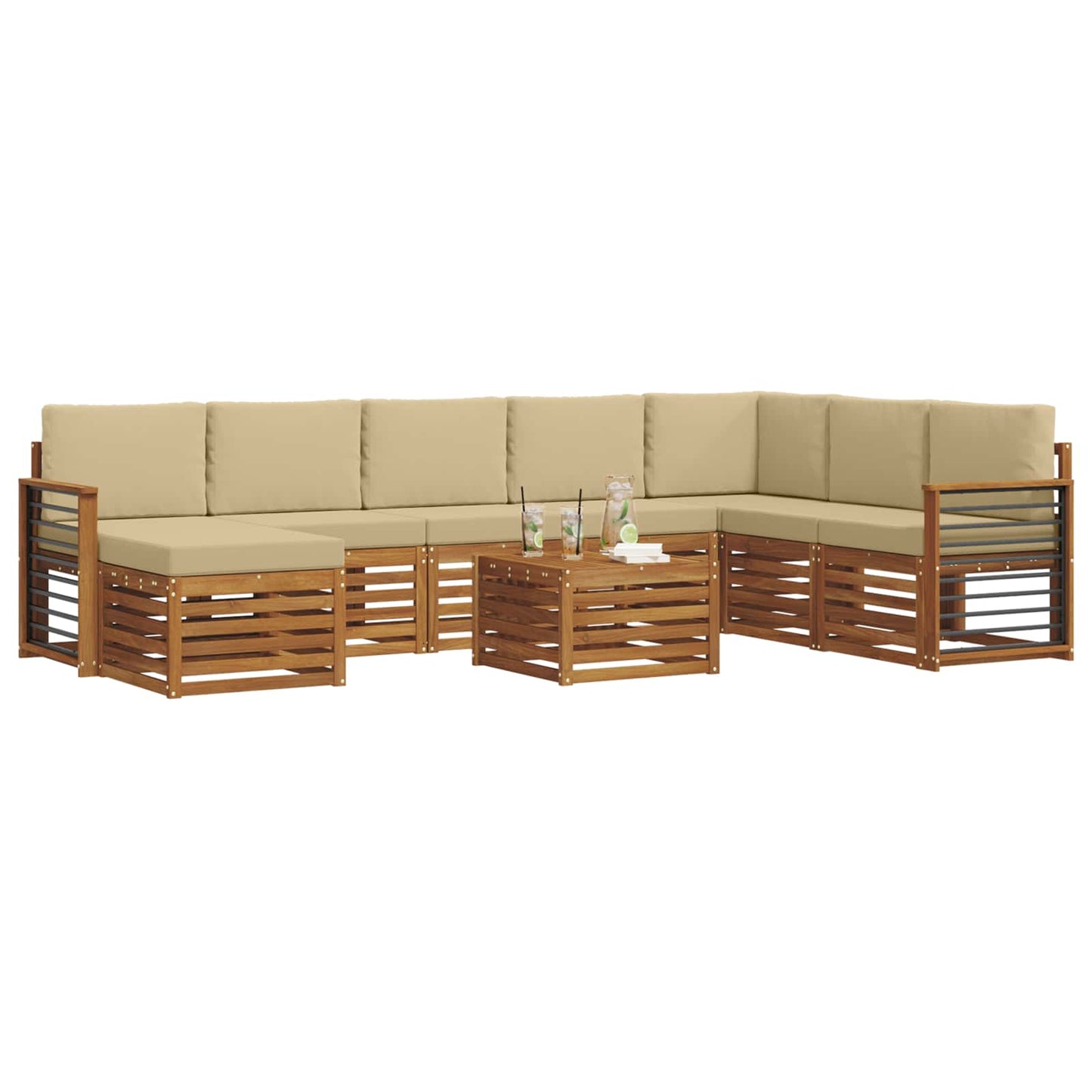 Set di divani da esterno con cuscino 9 pcs Naturale e Beige