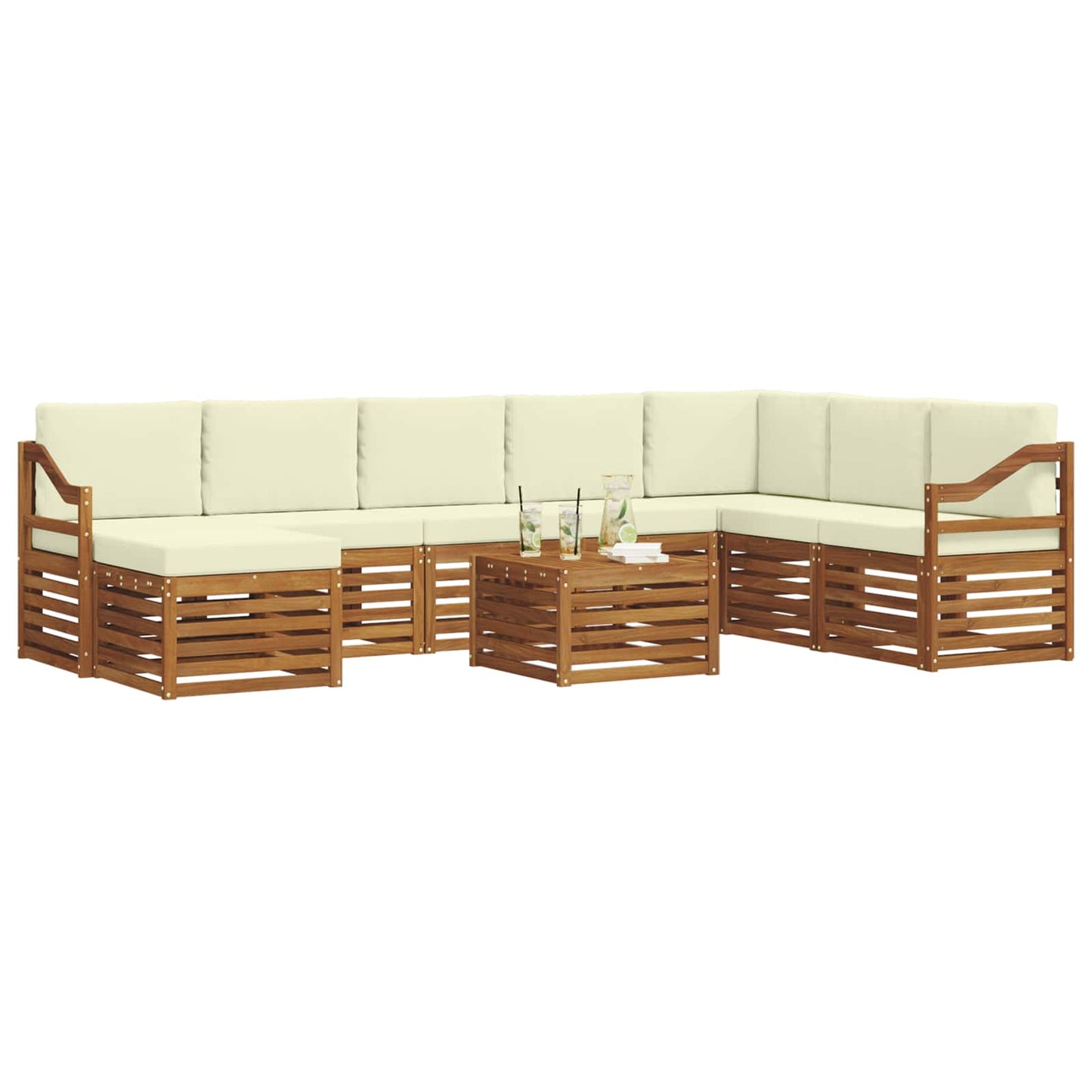 Set di divani da esterno con cuscino 9 pcs Naturale e Crema | homemem39