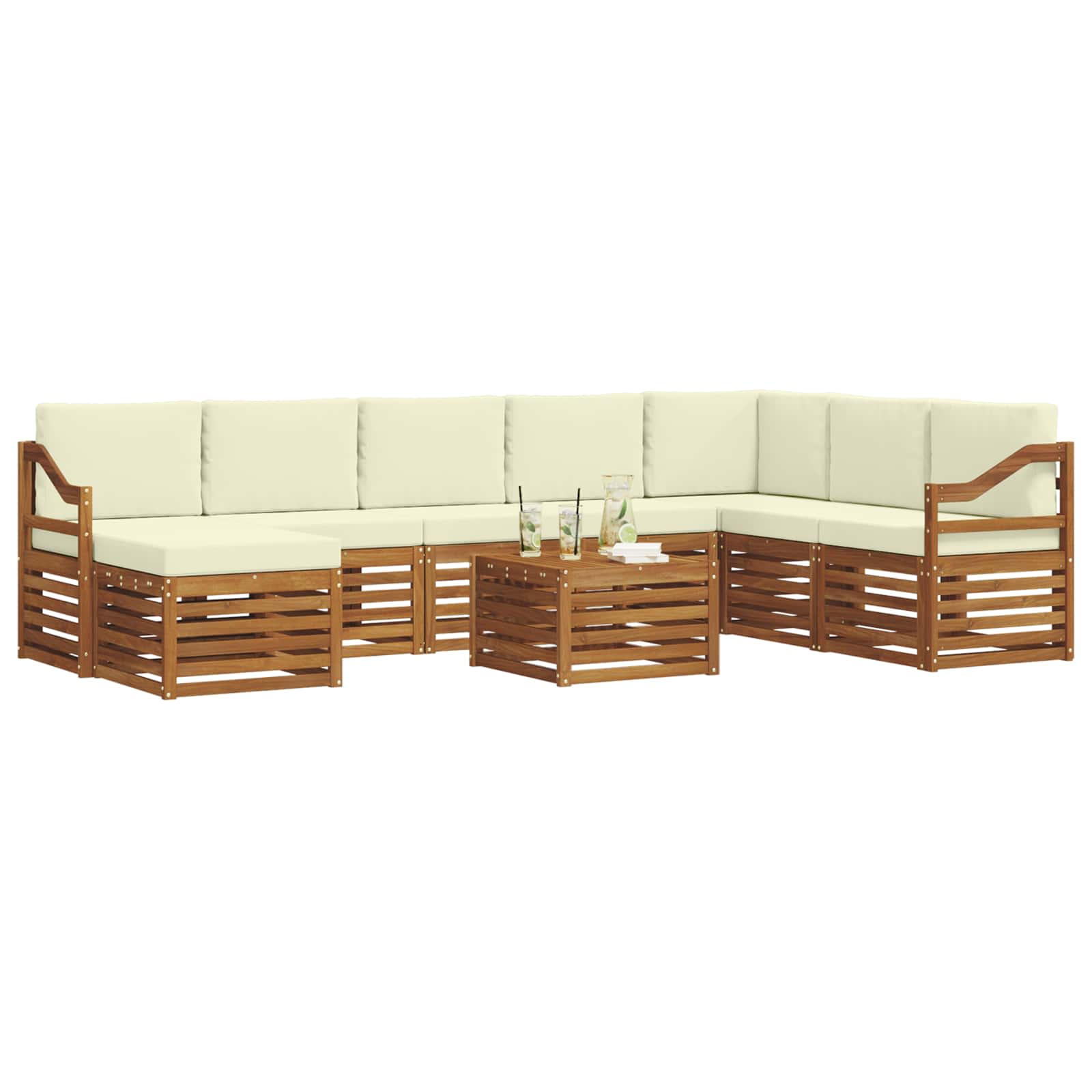 Set di divani da esterno con cuscino 9 pcs Naturale e Crema | homemem39