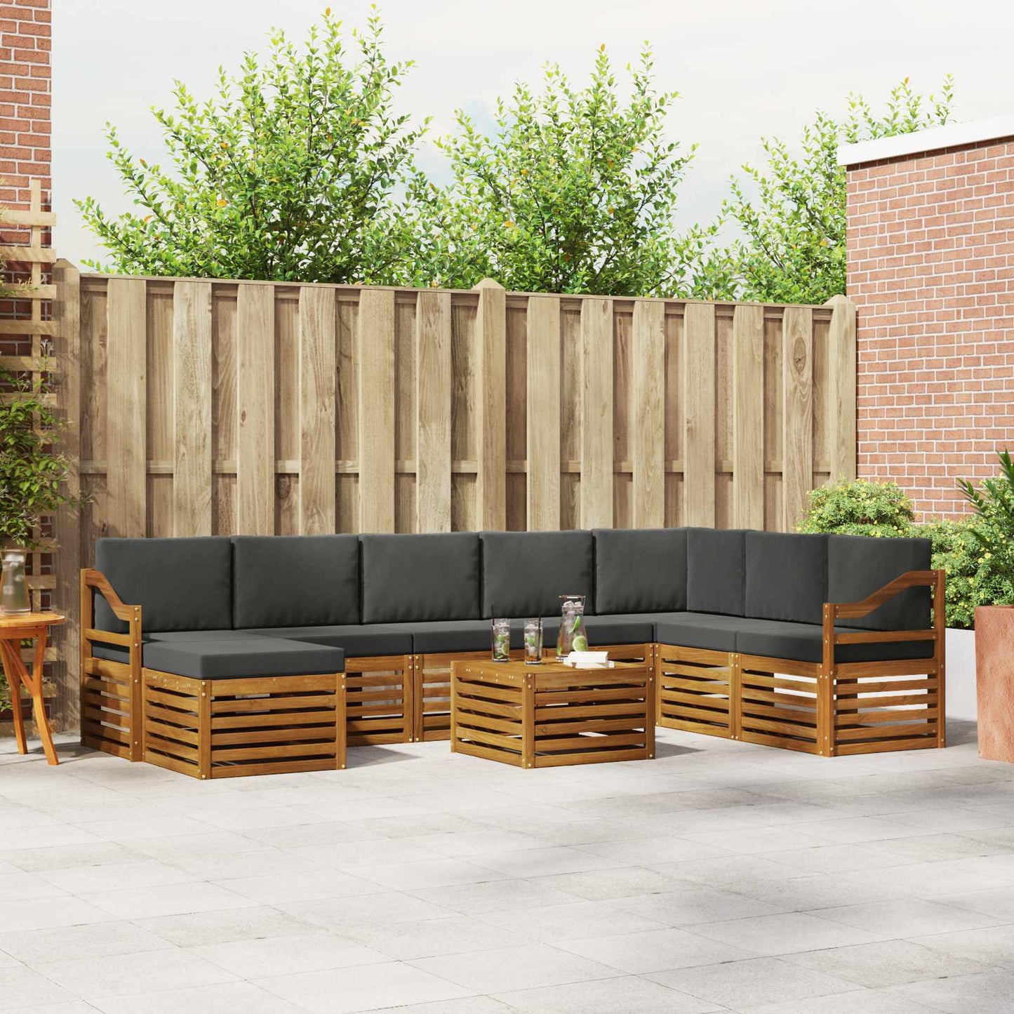 Set di divani da esterno con cuscino 9 pcs Naturale e Antracite