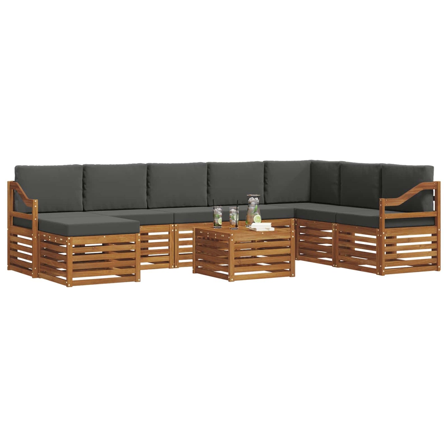 Set di divani da esterno con cuscino 9 pcs Naturale e Antracite | homemem39