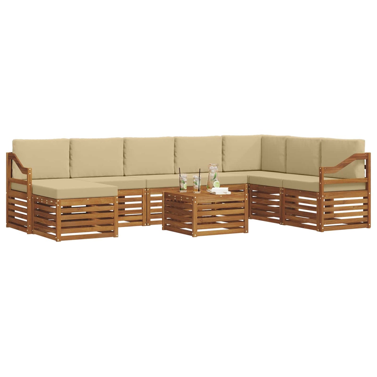 Set di divani da esterno con cuscino 9 pcs Naturale e Beige