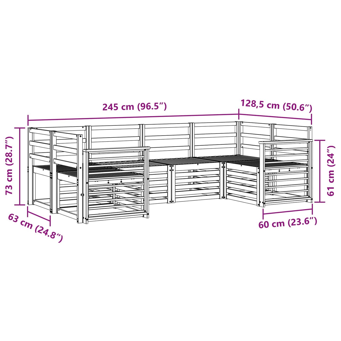 Set divani 6 pcs Naturale Legno di Acacia Massello | homemem39