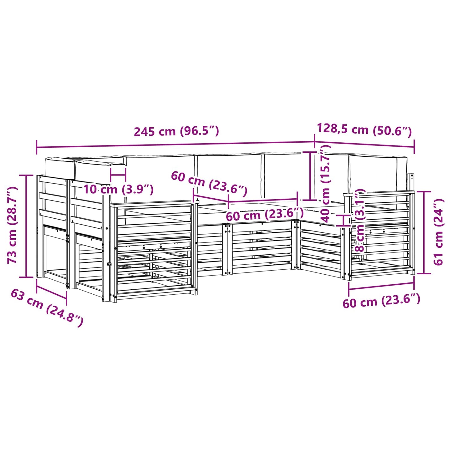 Set divano sezionale con cuscino 6 pcs Grigio Naturale e Chiaro | homemem39
