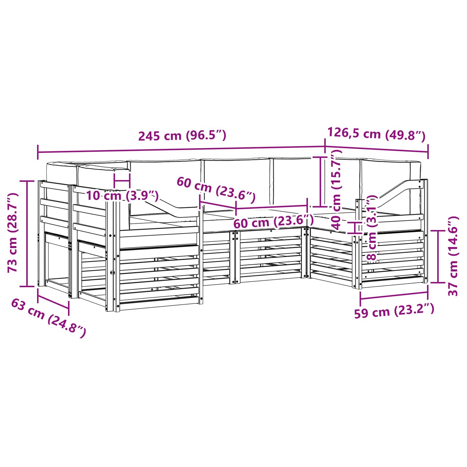 Set divano sezionale con cuscino 6 pcs Naturale e Antracite | homemem39
