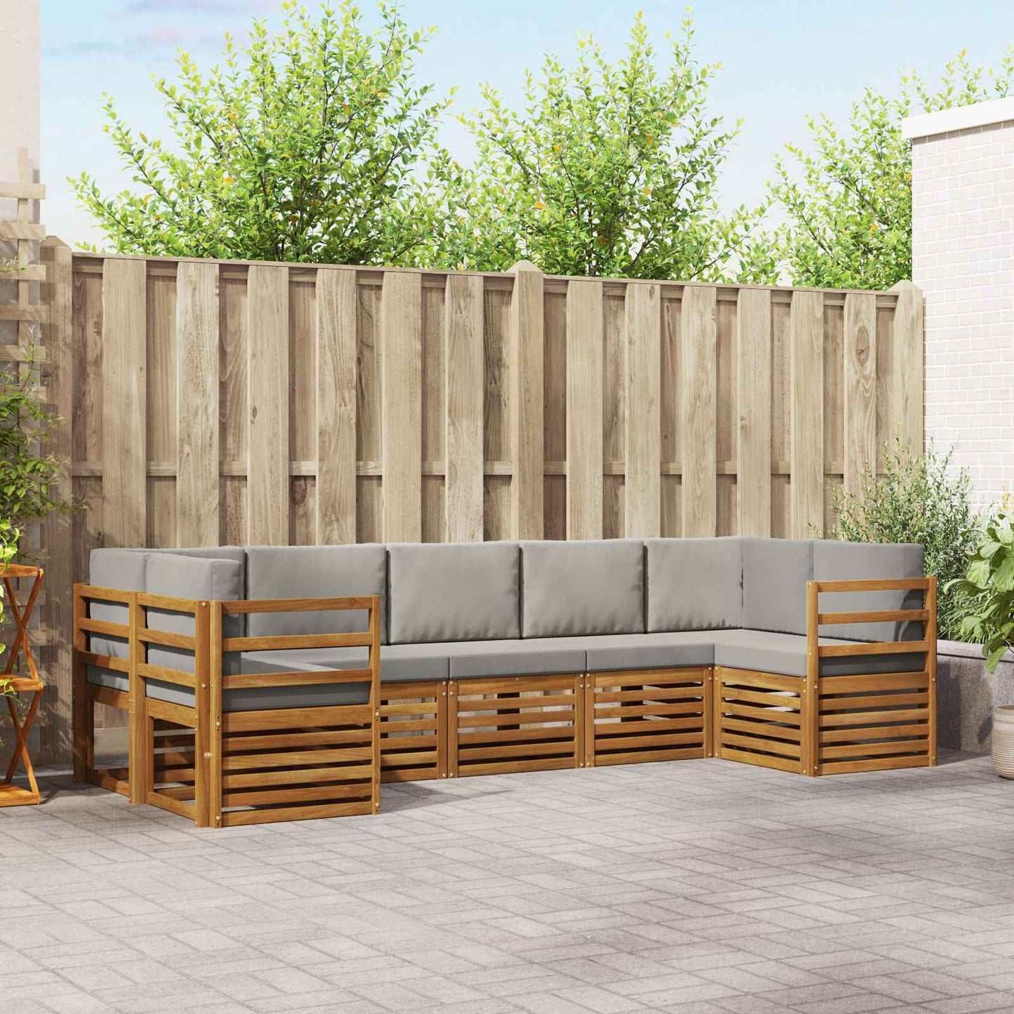 Set divano sezionale con cuscino 7 pcs Grigio Naturale e Chiaro | homemem39