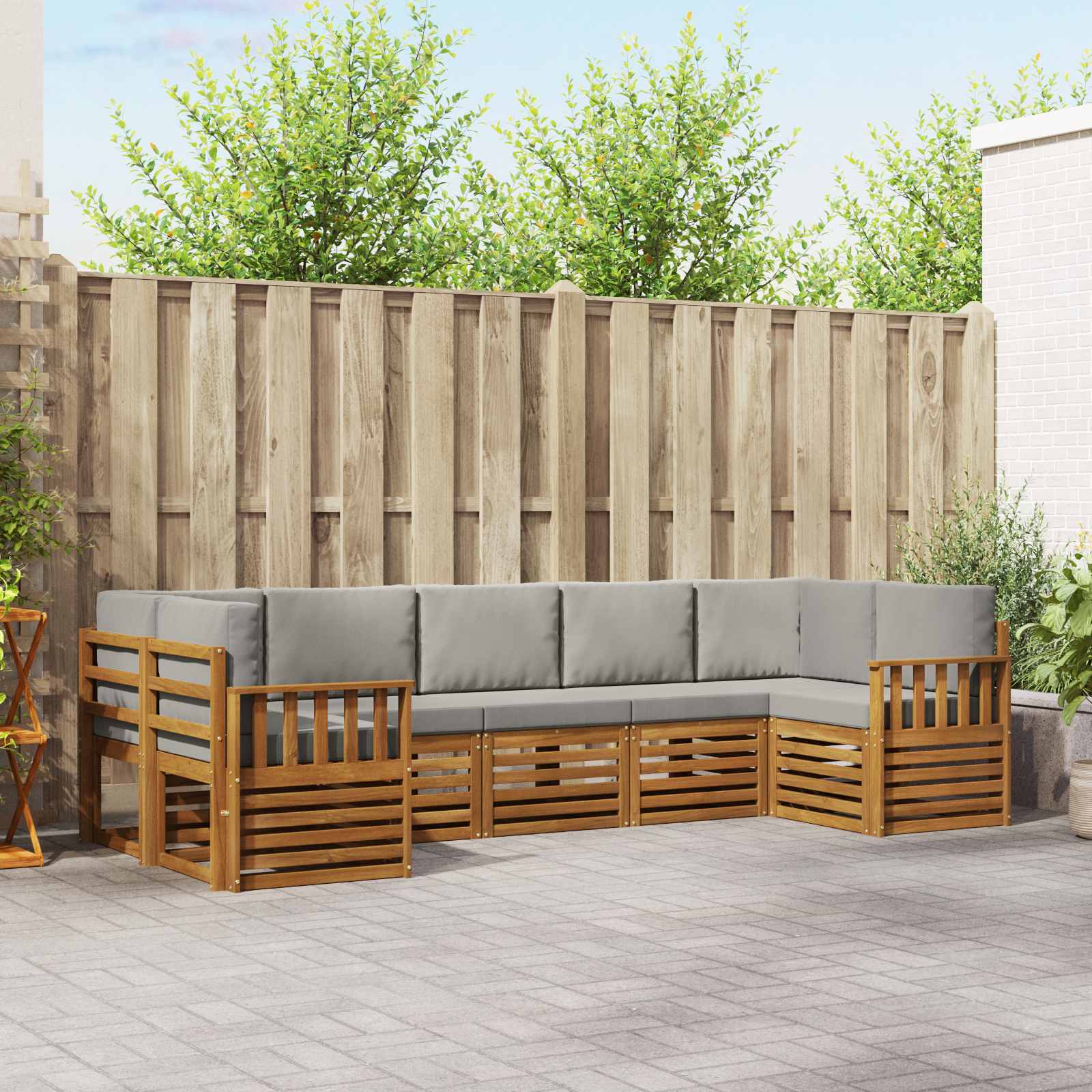 Set divano sezionale con cuscino 7 pcs Grigio Naturale e Chiaro | homemem39