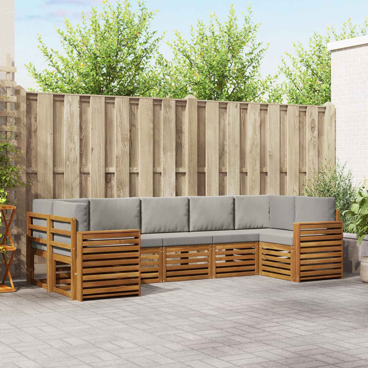 Set divano sezionale con cuscino 7 pcs Grigio Naturale e Chiaro