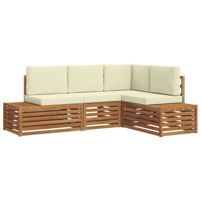 Set di divani da esterno con cuscino 4 Pezzo Naturale e Crema | homemem39