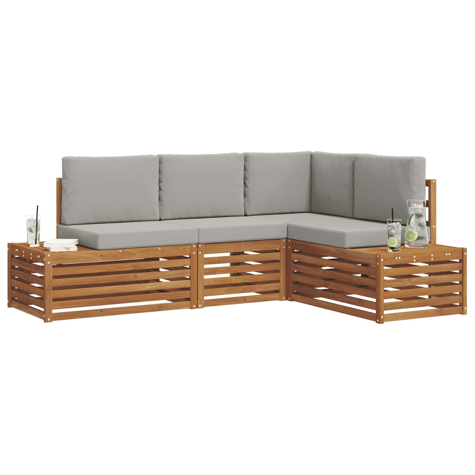 Set di divani da esterno 4 Pezzo Grigio Naturale e Chiaro | homemem39