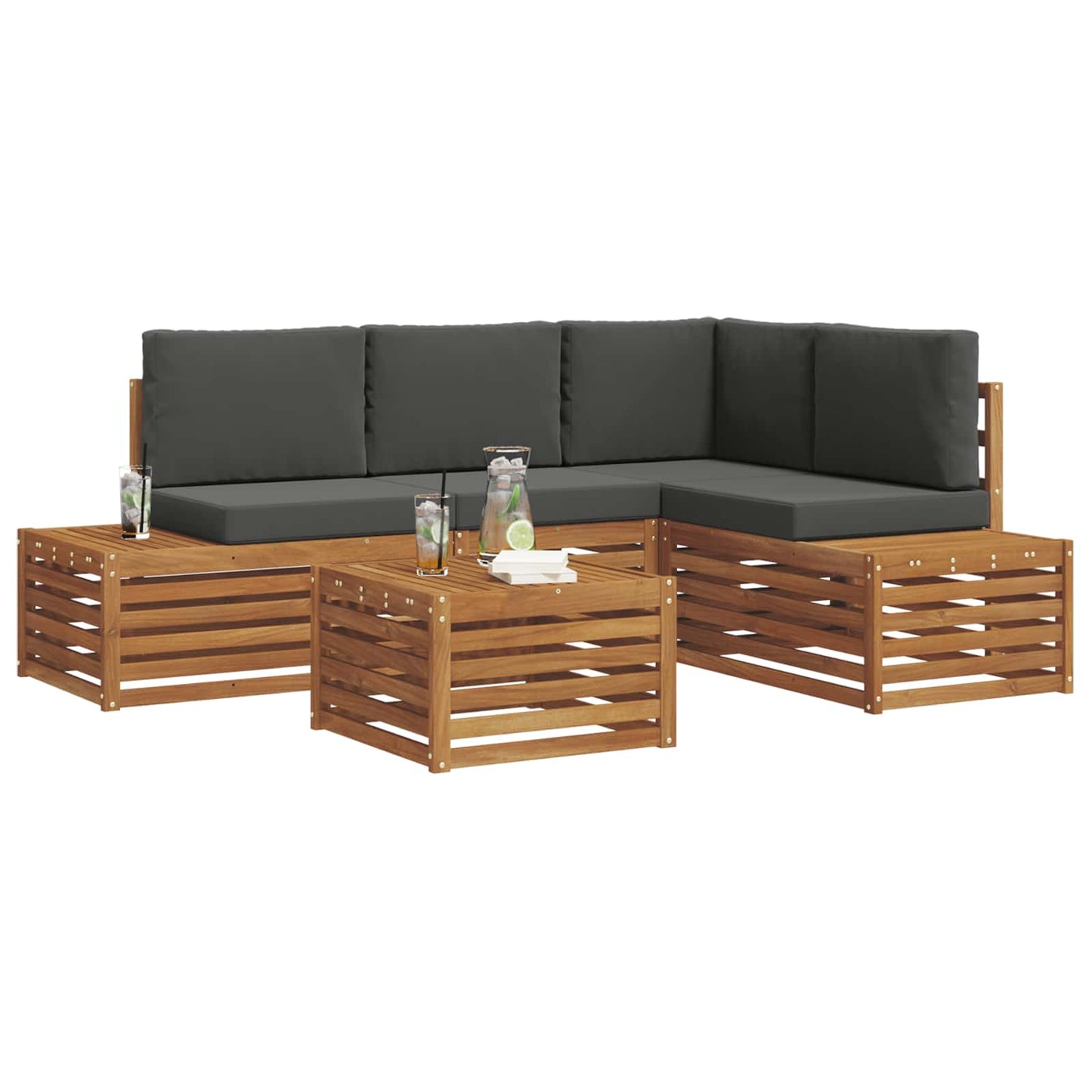 Set di divani da esterno Naturale e Antracite 59 x 59 x 37 cm | homemem39