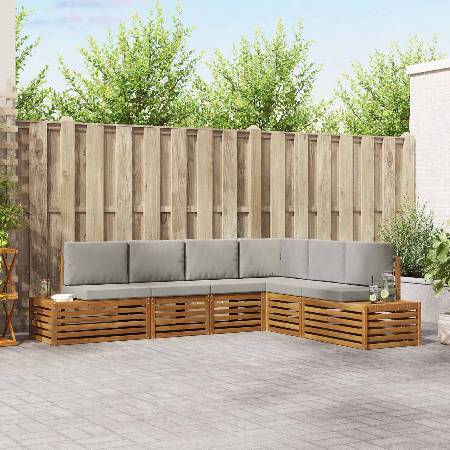 Set di divani da esterno con cuscino Grigio Naturale e Chiaro | homemem39