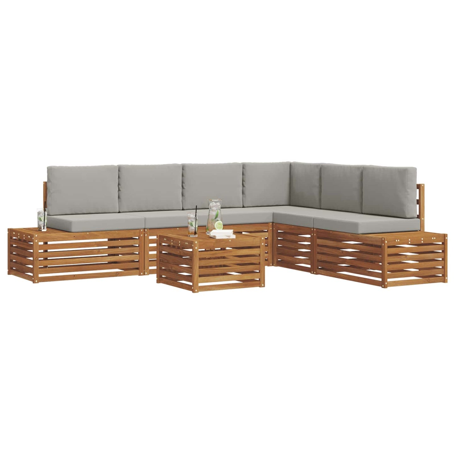 Set di divani da esterno 7 Pezzo Grigio Naturale e Chiaro | homemem39