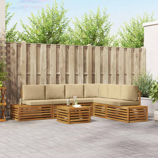 Set di divani da esterno con cuscino 7 Pezzo Naturale e Beige