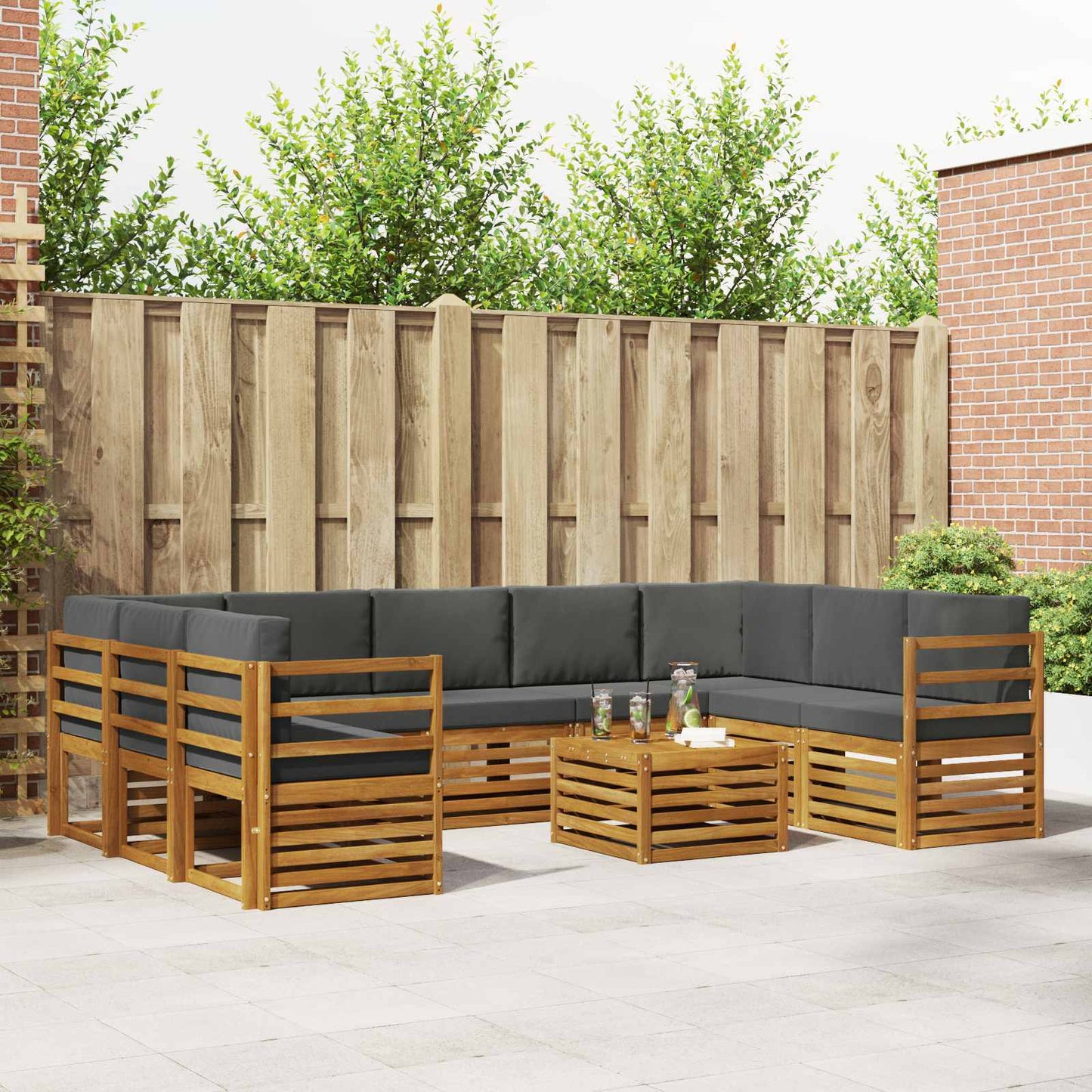 Set divani 10 pcs Naturale e Antracite Legno di Acacia Massello