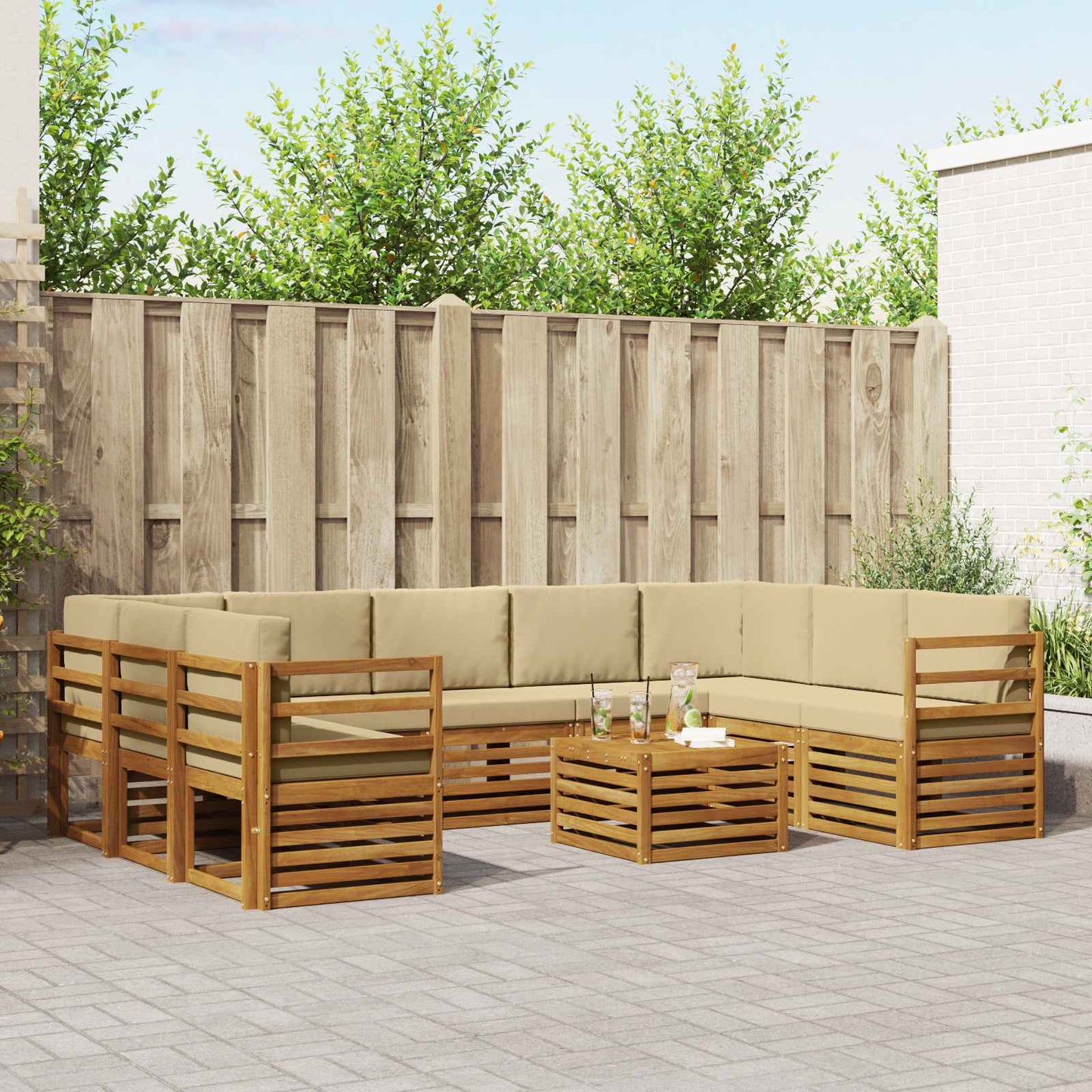 Set divani 10 pcs Naturale e Beige Legno di Acacia Massello