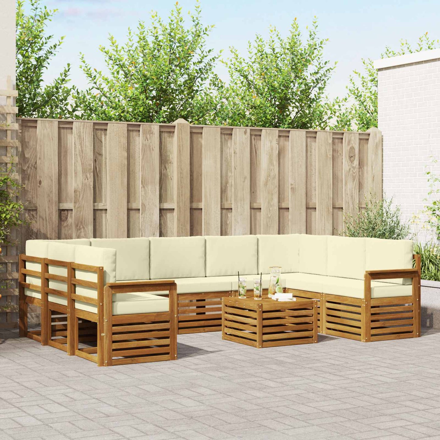 Set divani 10 pcs Naturale e Crema Legno di Acacia Massello