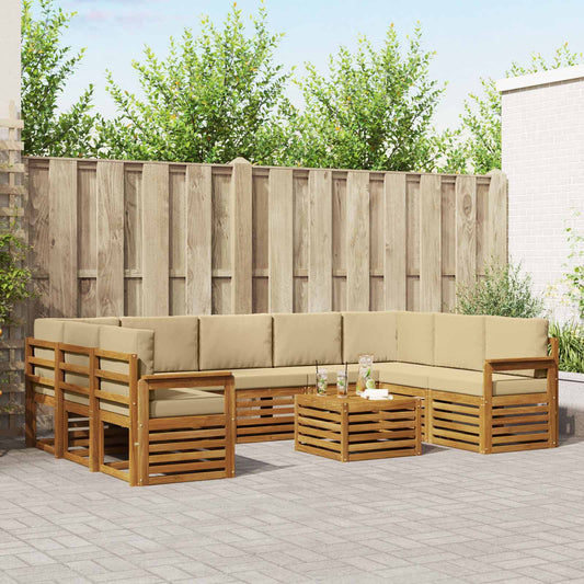 Set divani 10 pcs Naturale e Beige Legno di Acacia Massello