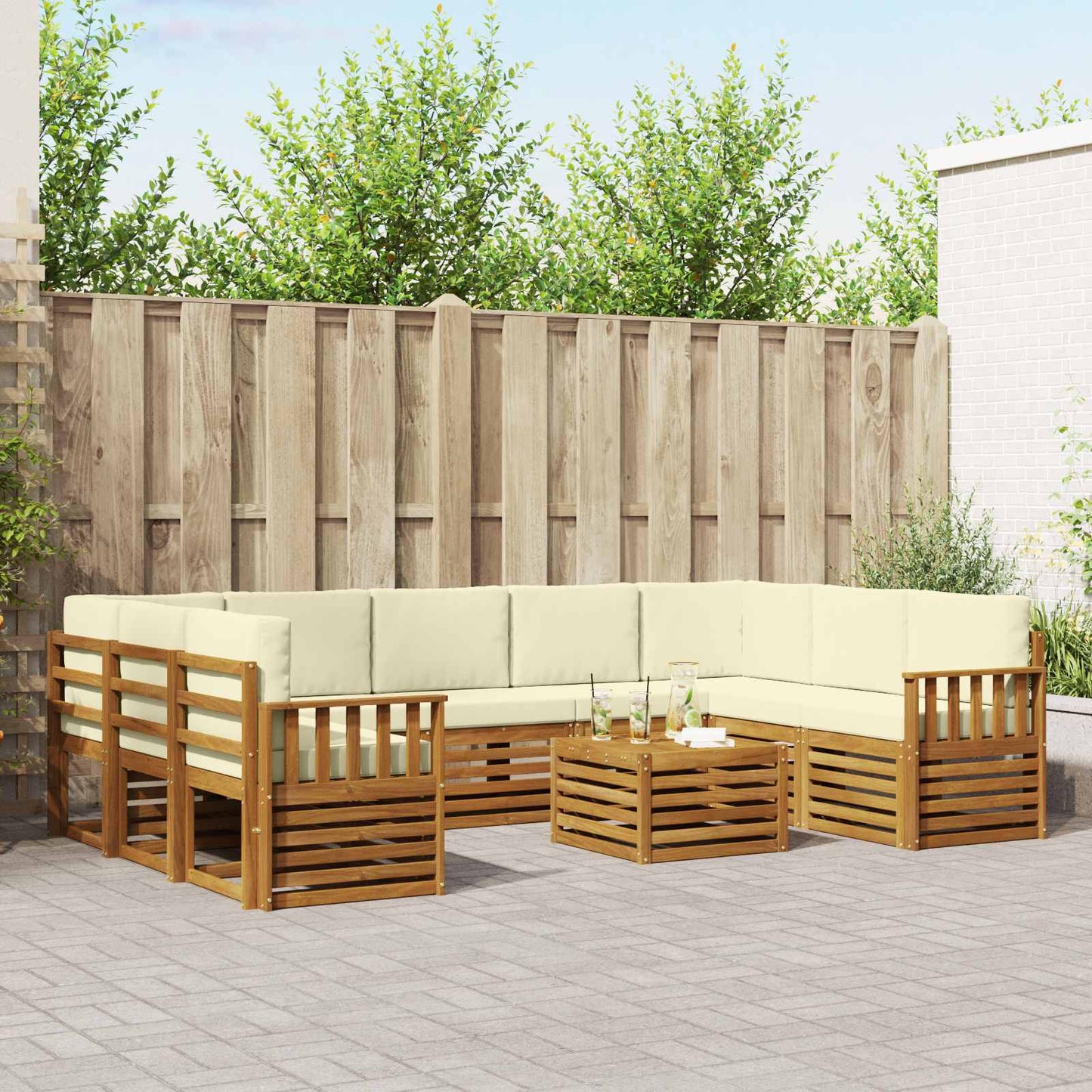 Set divani 10 pcs Naturale e Crema Legno di Acacia Massello