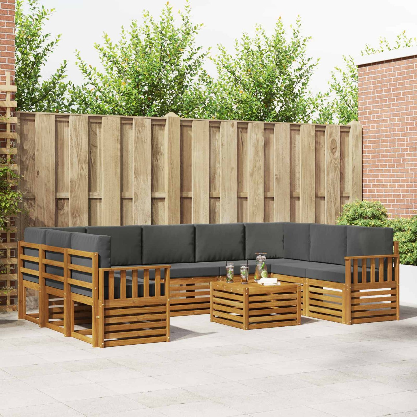 Set divani 10 pcs Naturale e Antracite Legno di Acacia Massello
