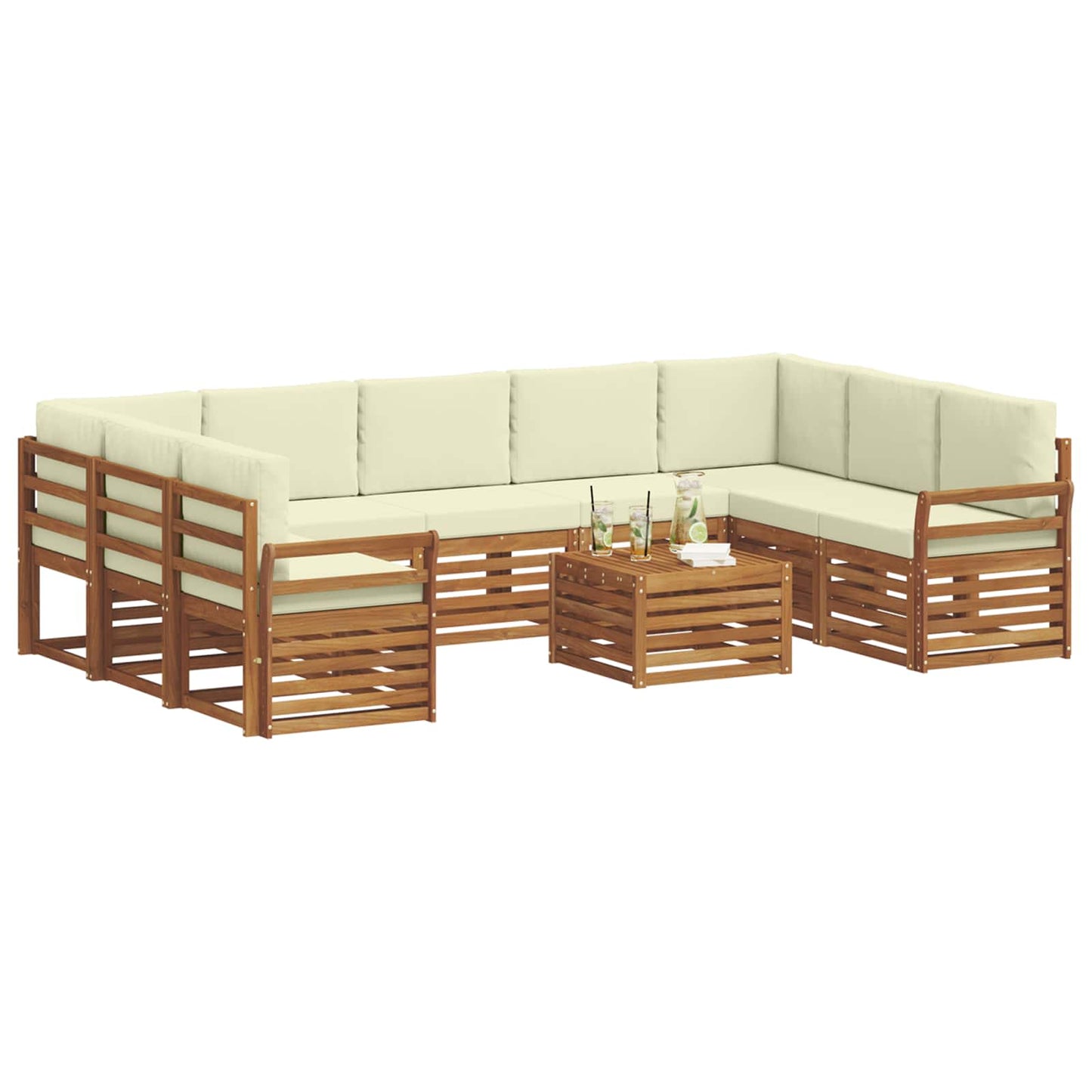 Set divani 10 pcs Naturale e Crema Legno di Acacia Massello | homemem39