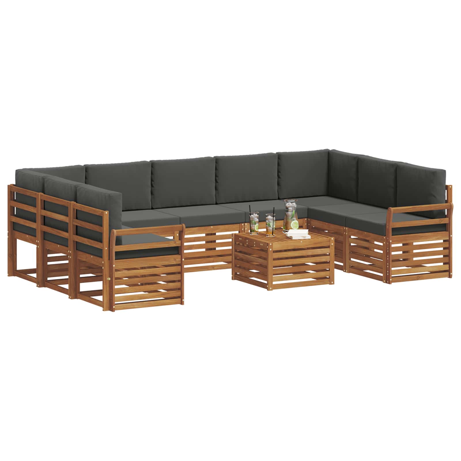 Set divani 10 pcs Naturale e Antracite Legno di Acacia Massello | homemem39