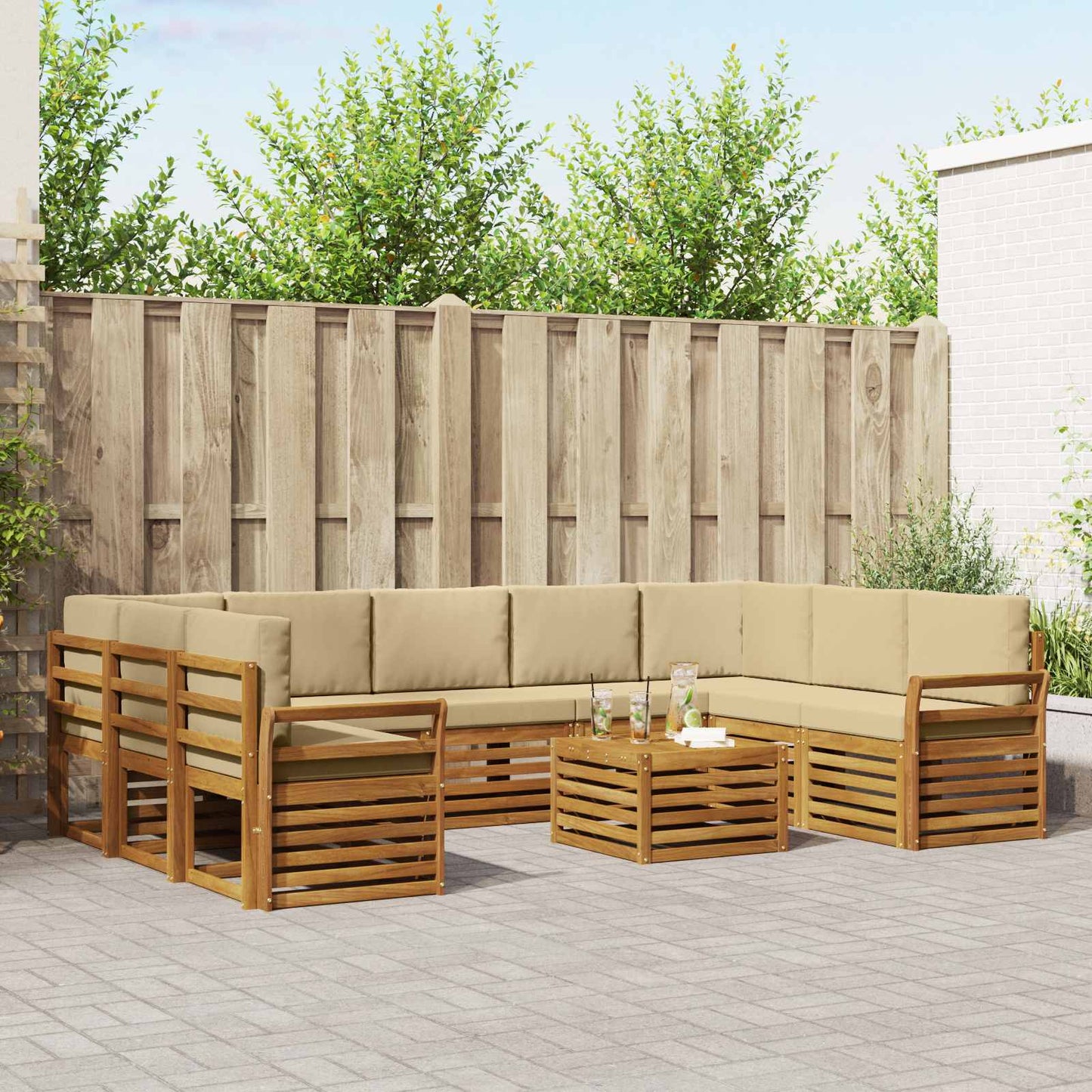 Set divani 10 pcs Naturale e Beige Legno di Acacia Massello